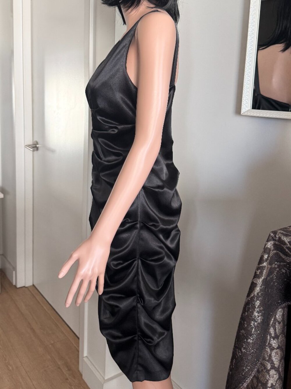 BLONDIE NITES by Linda Bernell | Black Satin Ruched Bodycon Cocktail Dress | 12 - Picture 2 of 5